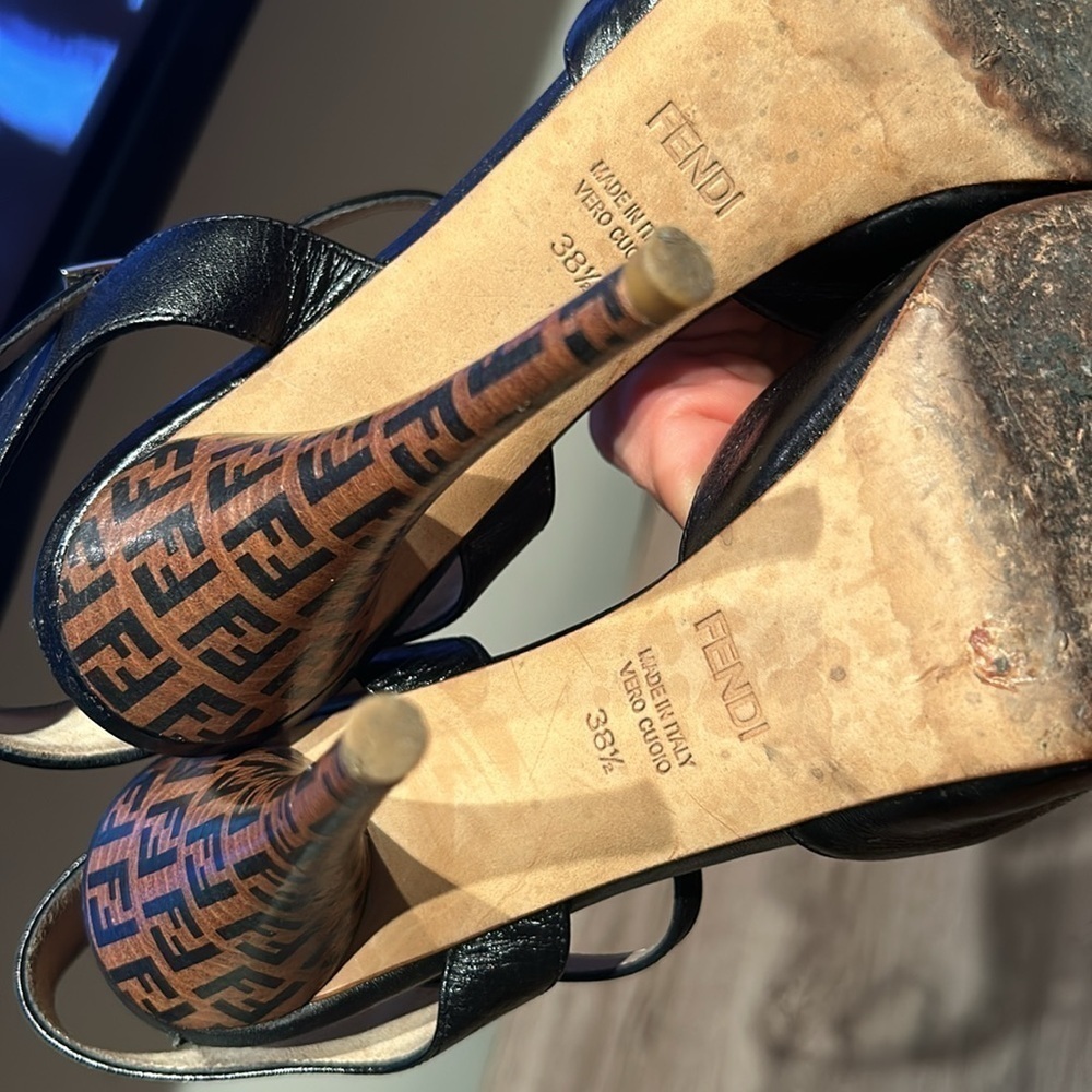 Vintage Fendi Leather Zucchino Platform Wooden Heel Sandals - Picture 10 of 11